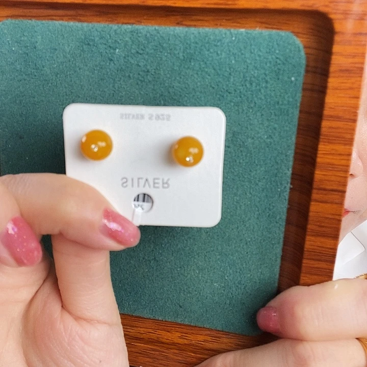 蜜蜡银S925镶嵌耳饰耳钉