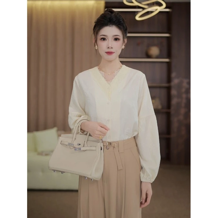 TITI定制【莫奈花园】轻奢气质提花长袖衬衫宽松显瘦上衣TE0706203