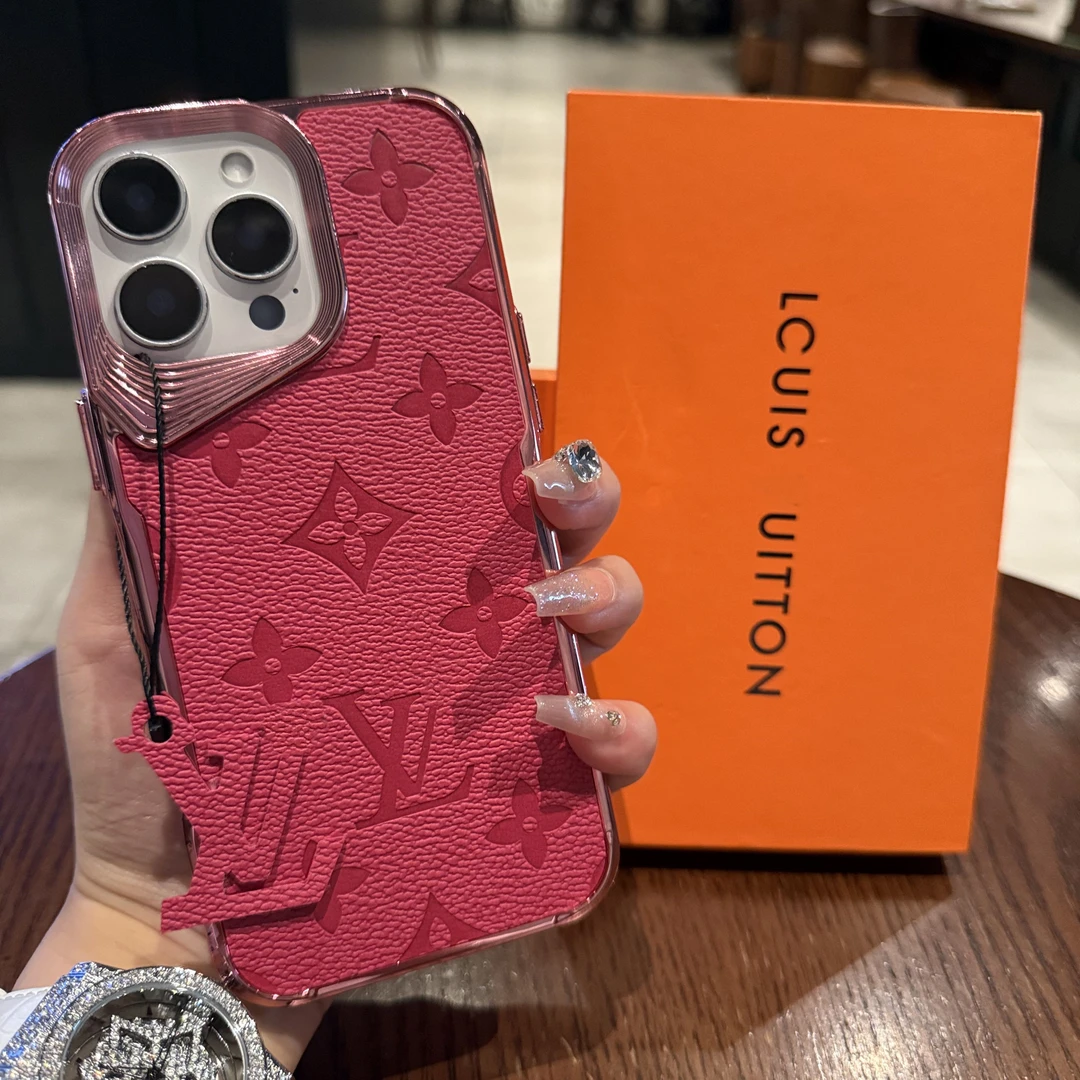 玫红色苹果16手机壳iPhone15promax老花男女新款适用13网红14pm女