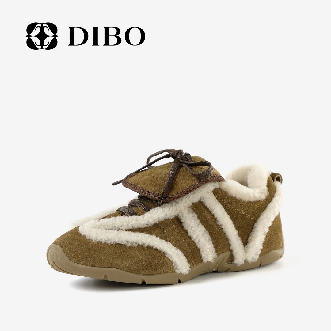 DIBO碲铂 暖秋回忆 温暖绒毛翻盖鞋舌系带平底休闲德迅鞋25459383