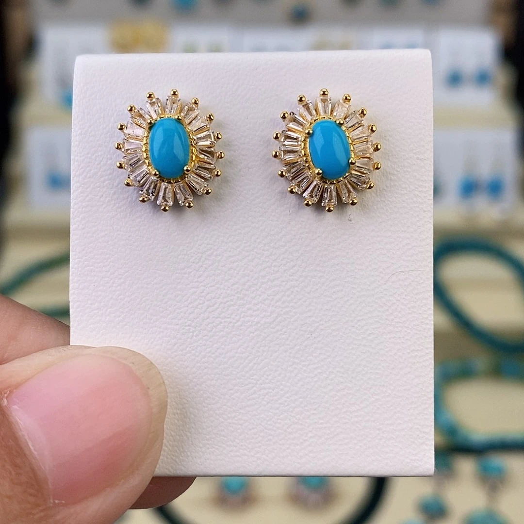 银S925镶嵌绿松石耳饰