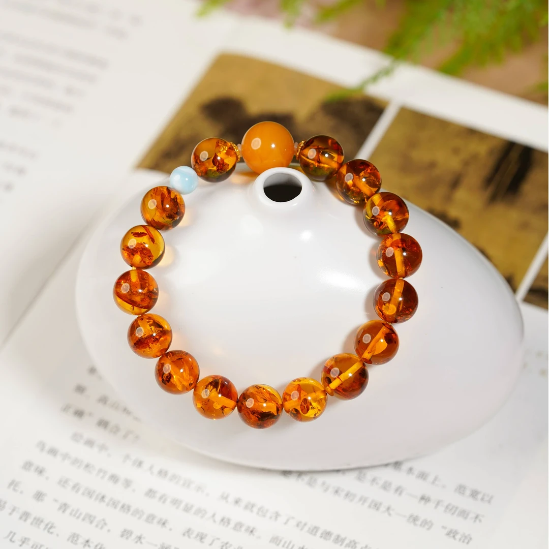 【小涵专属】S925花珀圆珠搭蜜蜡手串 多样性发一 6-12mm