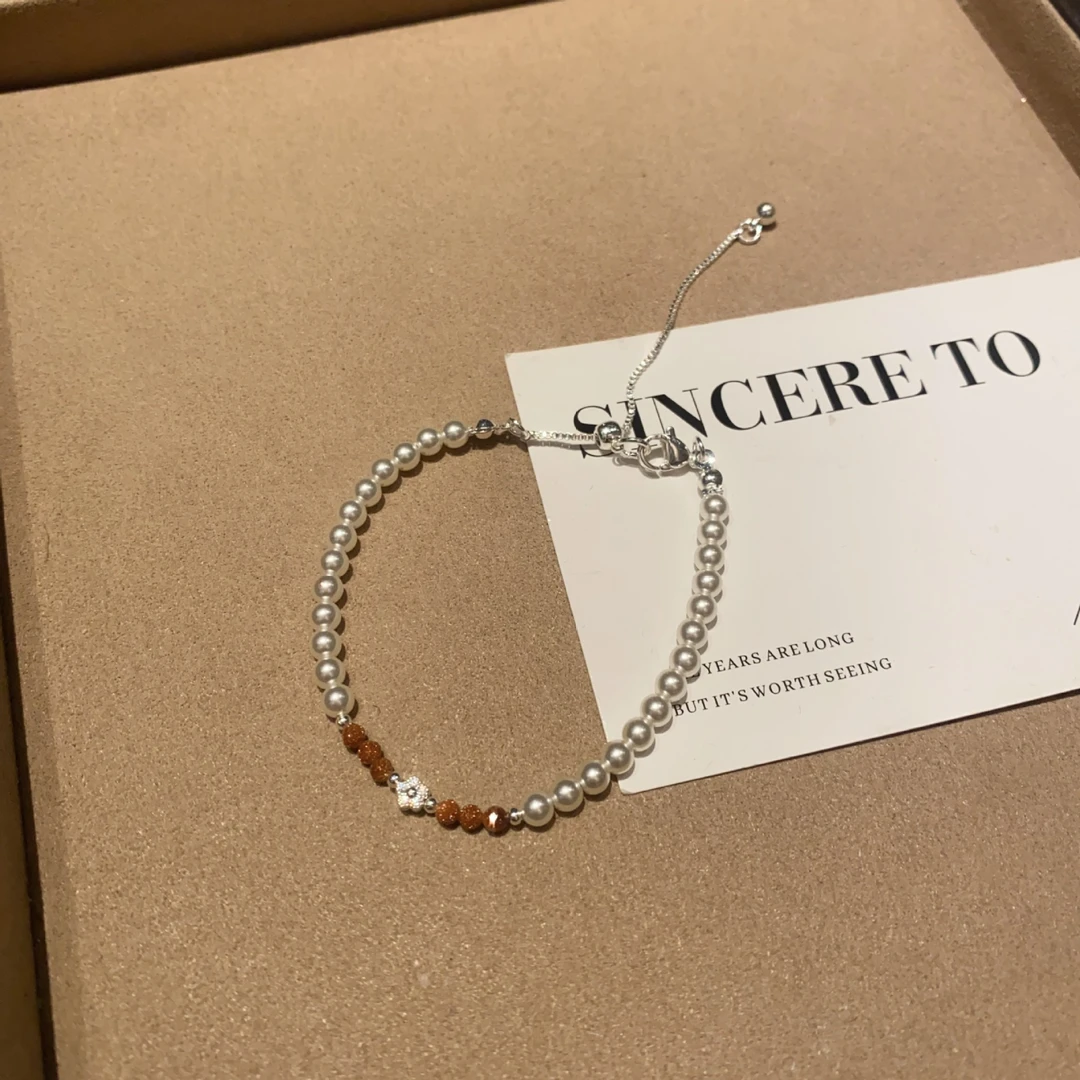 铜合金锆石手链 施家珍珠花朵抽拉手链精致小巧简约百搭手饰手串