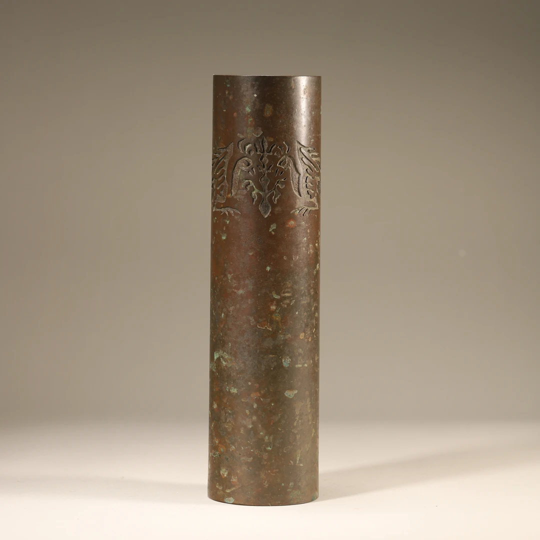 Lot03清代 凤凰纹铜花插