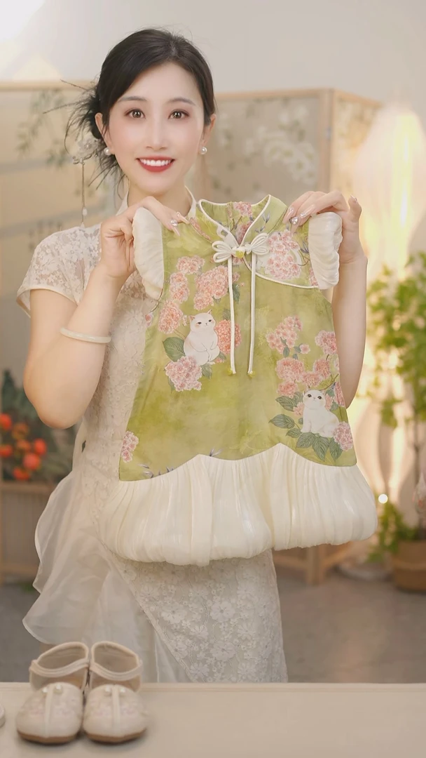 现货【绣球】SC130女童夏季2025新中式猫咪旗袍裙
