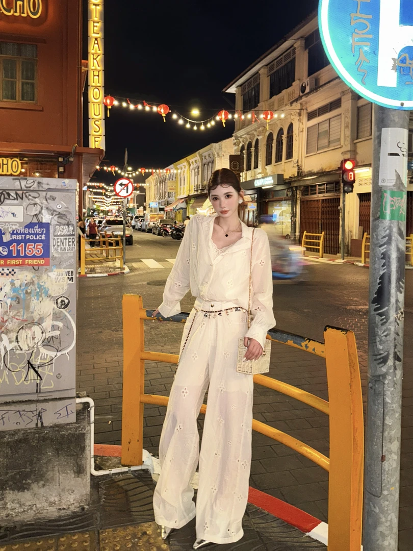 【婉君】春款韩系镂空时尚慵懒宽松休闲裤LWJ25A1K365