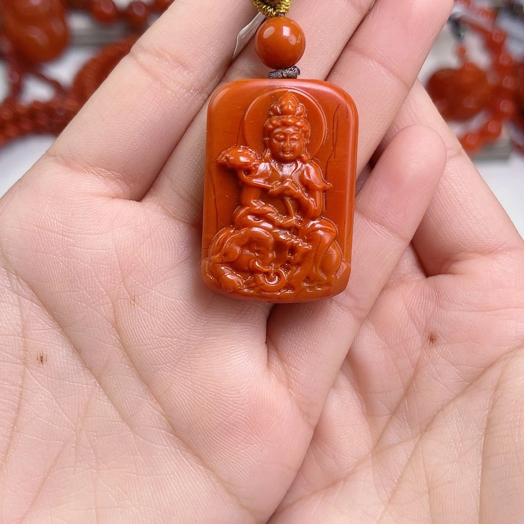 S***s南红玛瑙未镶嵌手链瓦西柿子红满肉普贤吊坠