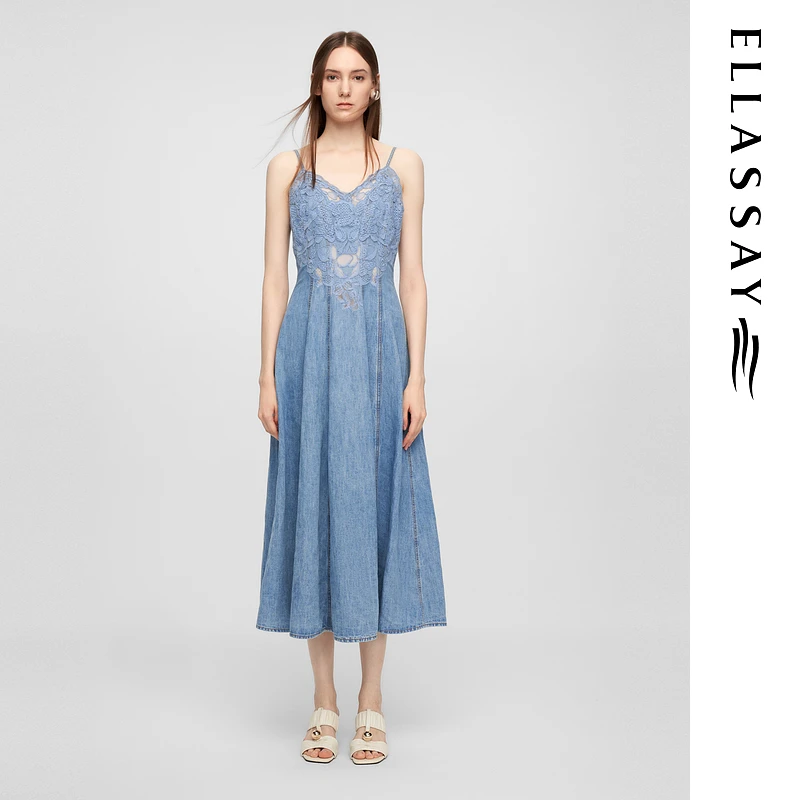 ELLASSAY歌力思2025夏新款流光风新中式吊带连衣裙EWE361N01900