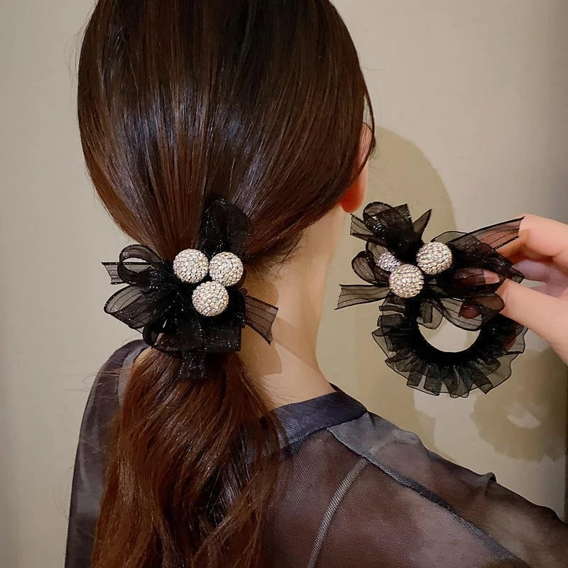 网纱蝴蝶结发圈头绳女扎马尾发饰高端皮筋扎头发绳头花头饰手腕花