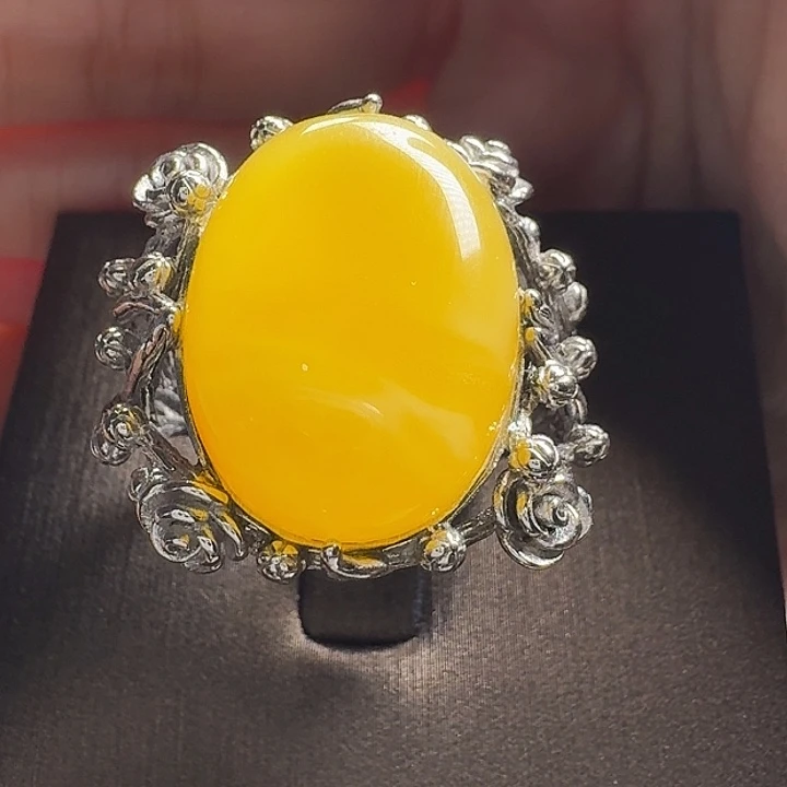 蜜蜡银S925镶嵌戒指戒指