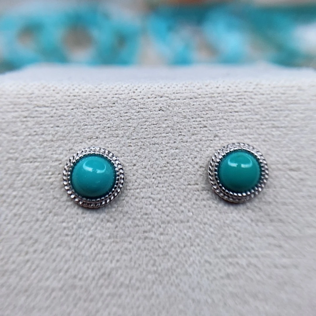 绿松石耳钉银S925镶嵌蕾*呐