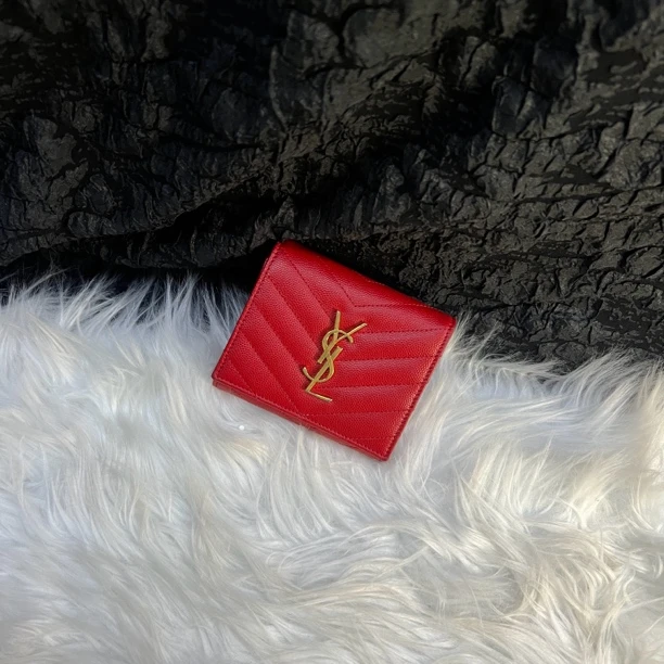 95新 YSL/圣罗兰 圣罗兰红色卡包钱包
