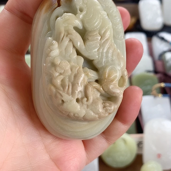 长石玉未镶嵌手把件方解石玉