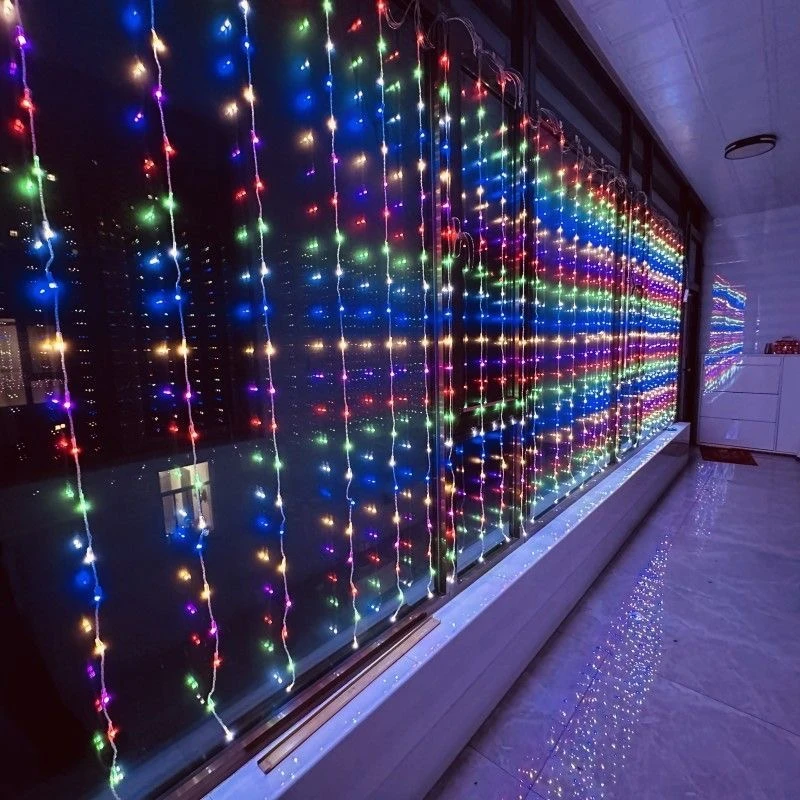 七彩瀑布流水灯高亮LED窗帘灯春节阳台布置装饰灯彩灯