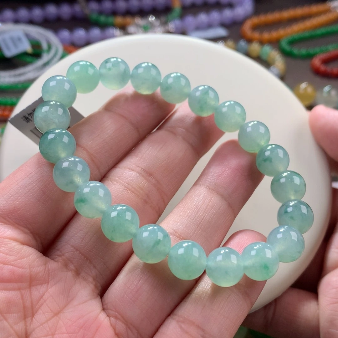 未镶嵌手链翡翠冰葡萄绿飘花手串 卡9