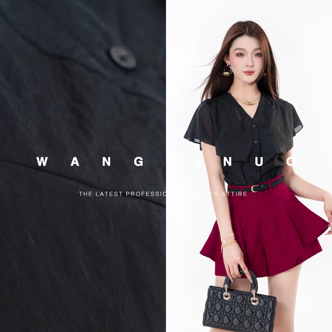 MD定制·依诺【夜色阑珊】2025夏季茶歇风气质透气法式百搭显瘦上衣