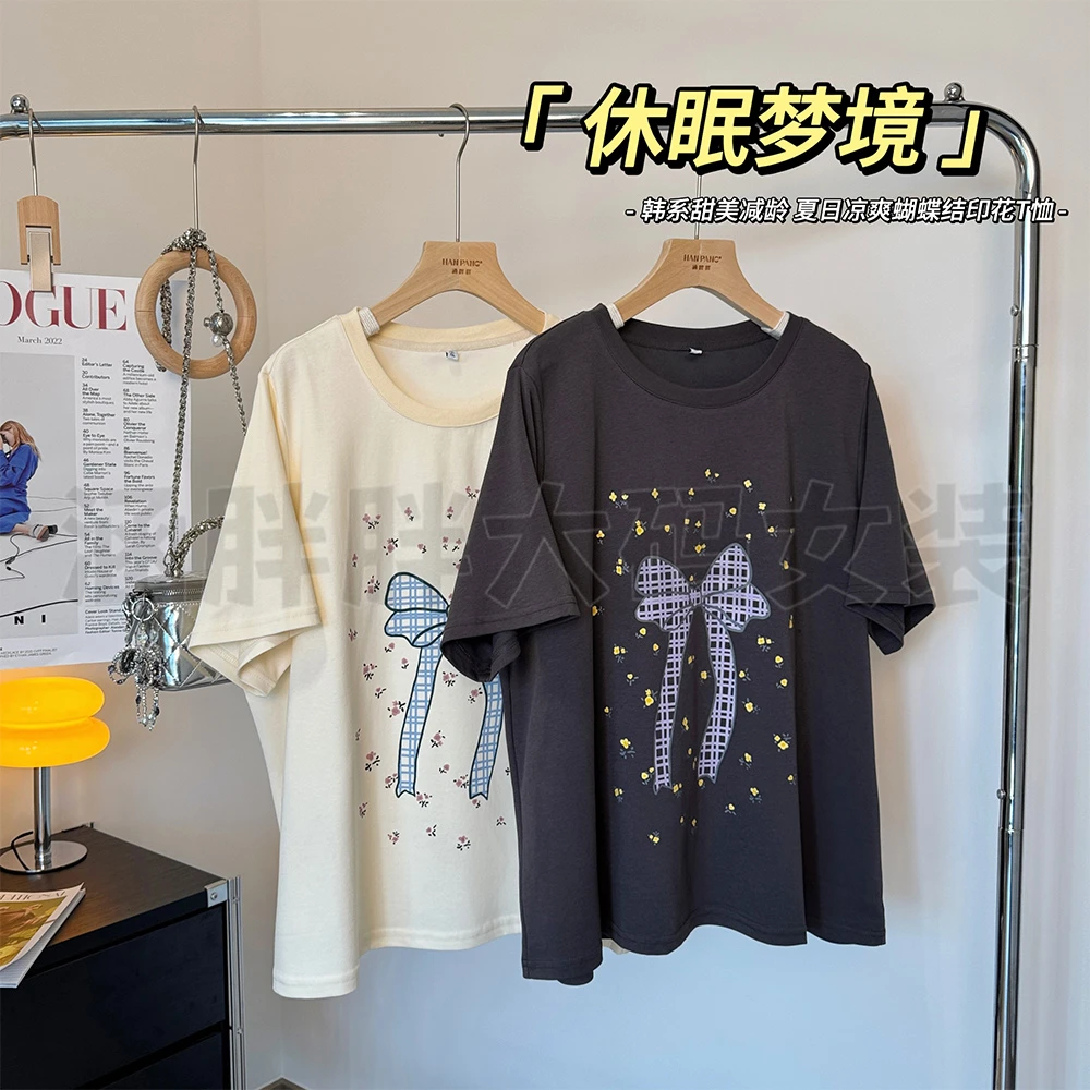 【涵胖胖】休眠梦境~ 夏日凉爽蝴蝶结印花T恤syL5676【B】