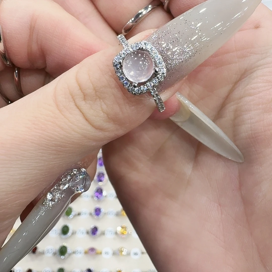 刺***猬戒指芙蓉石银S925镶嵌