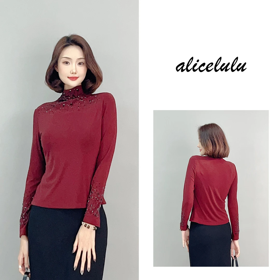 1 ALICE 黑钻之光衬衫 半高领 时髦烫钻 S2141762E