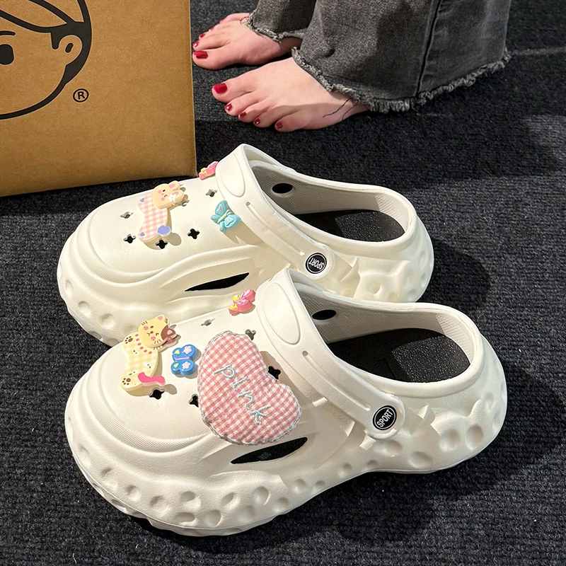 洞洞鞋男女同款夏季外穿2025新款EVA网红厚底增高防滑包头凉拖鞋