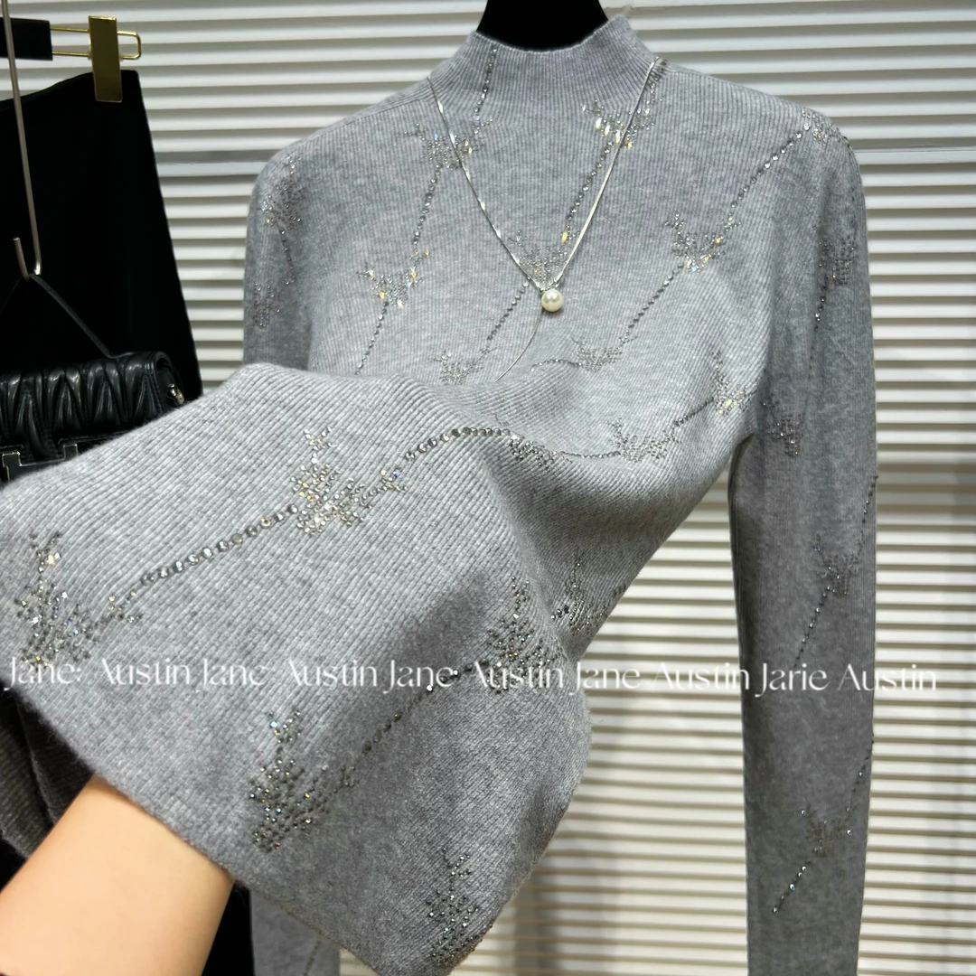 Jane Austin •（鹿含）秋冬新款气质修身高级设计师中领上衣女