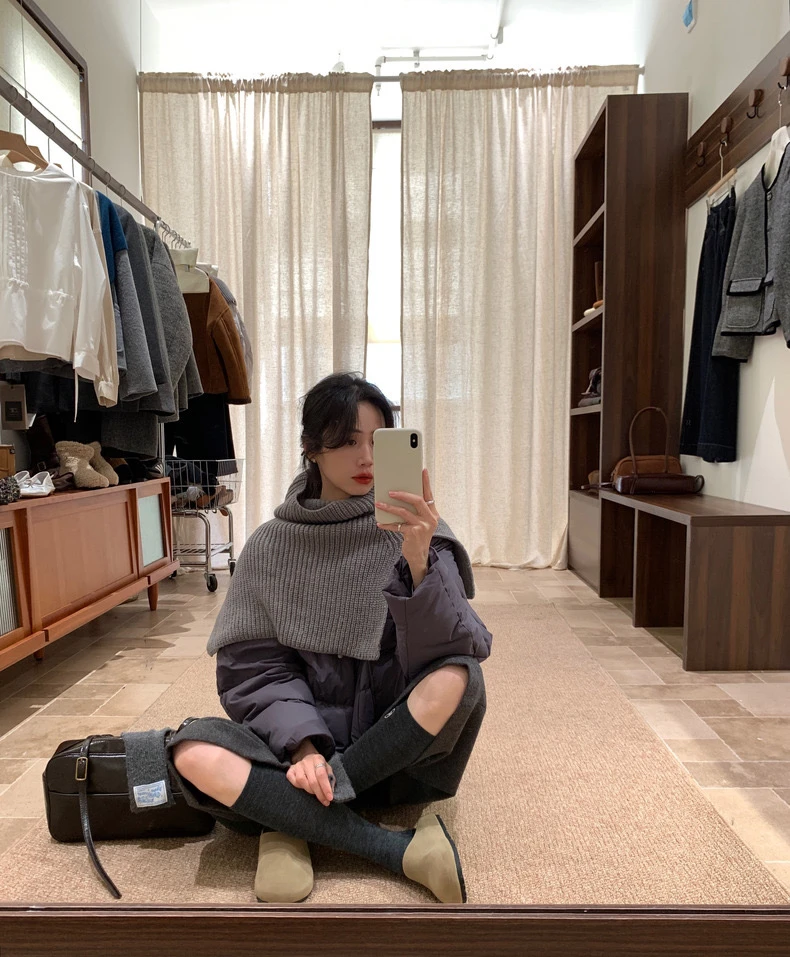 短款百搭简约上衣宽松连帽高领冬季韩版冬装立领洋气时尚套装