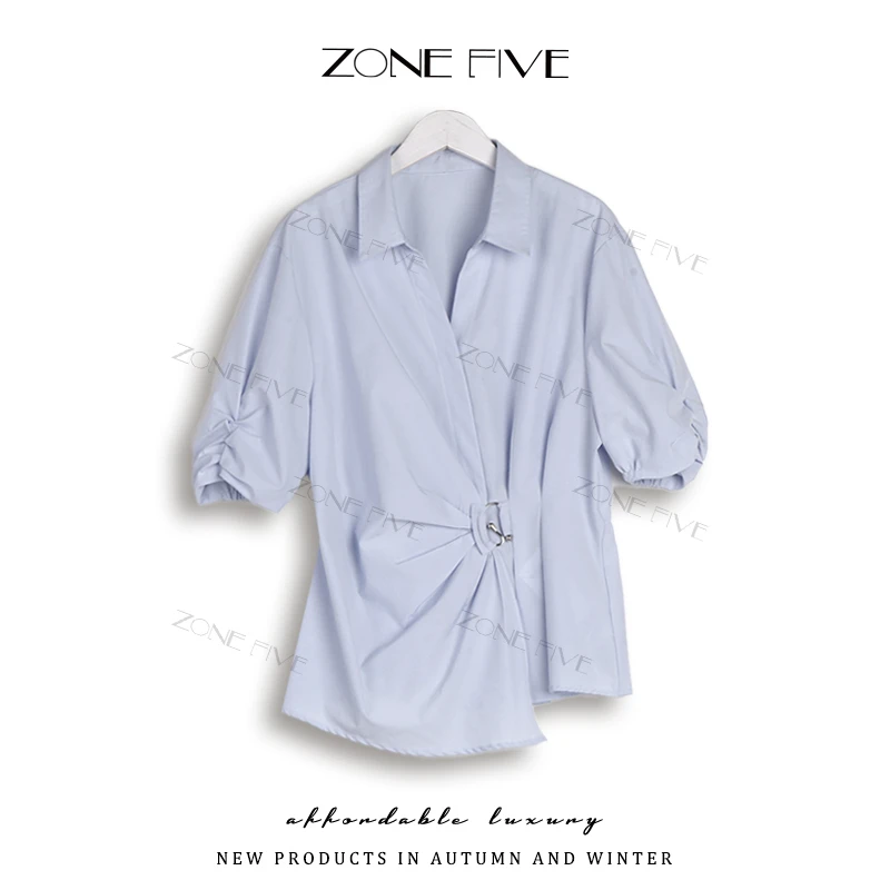 【ZONE FIVE】2025季夏不规则V领短袖衬衫