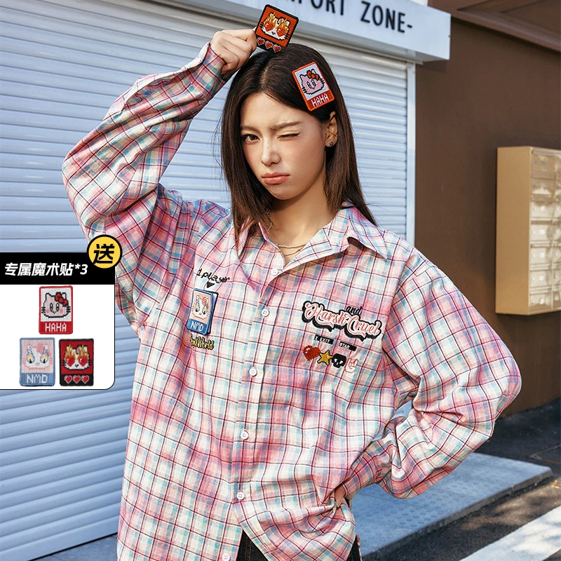 harshandcruel·像素风emoji可替换魔术贴格纹衬衫