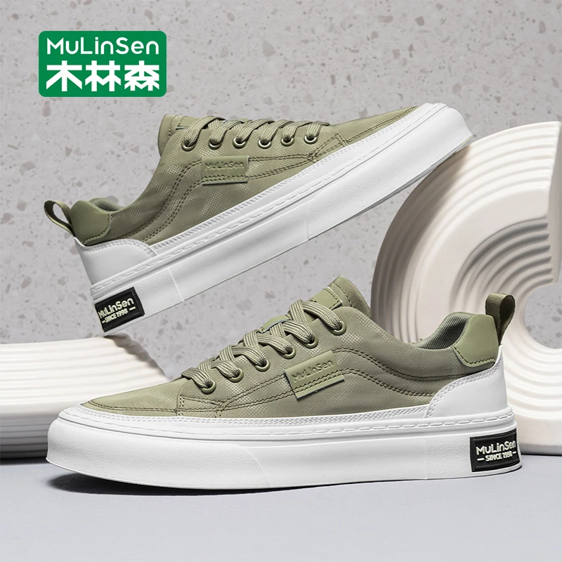 木林森板鞋男2025新款秋季休闲帆布鞋男款运动百搭低帮厚底潮鞋