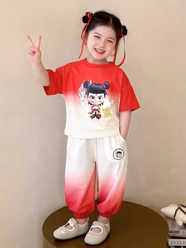 女夏季常规款国潮哪吒套装中大童套装网红洋气