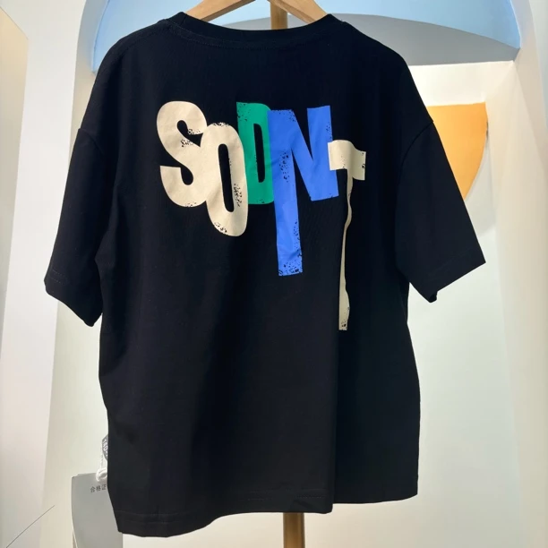 青少年夏季彩色印花圆领宽松中大男女童个性纯棉短袖T恤休闲百搭