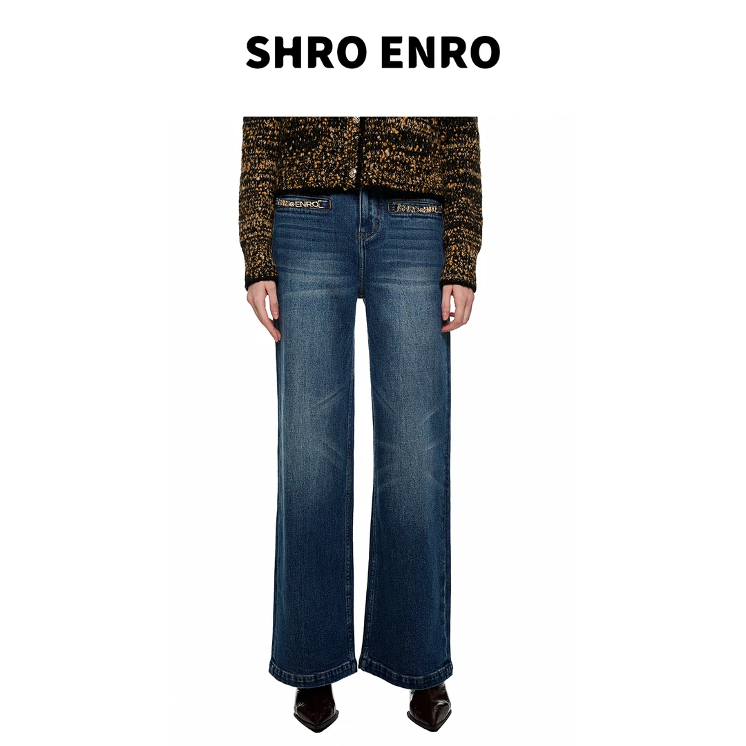 SHRO ENRO 2025秋季新款金属装饰宽松纯棉牛仔长裤女S52A45AG147