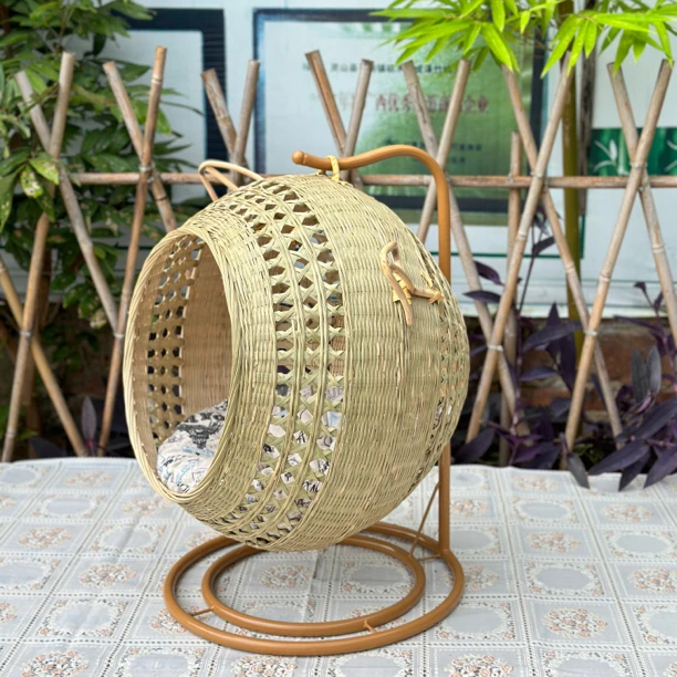 网红竹编圆弧状镂空猫吊床吊篮四季凉窝宠物窝猫窝果篮