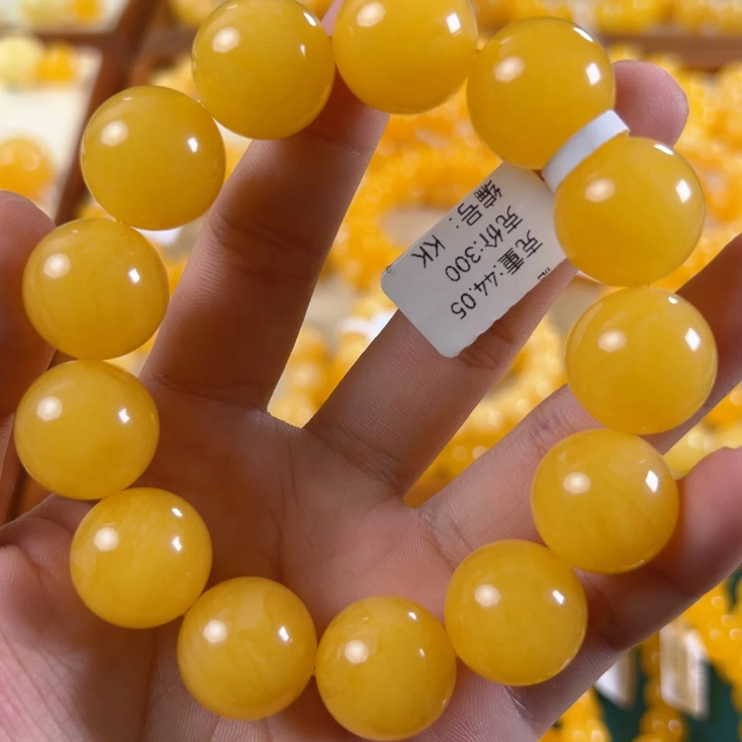 手链琥珀未镶嵌44.05g焦皮同料圆珠18mm kk