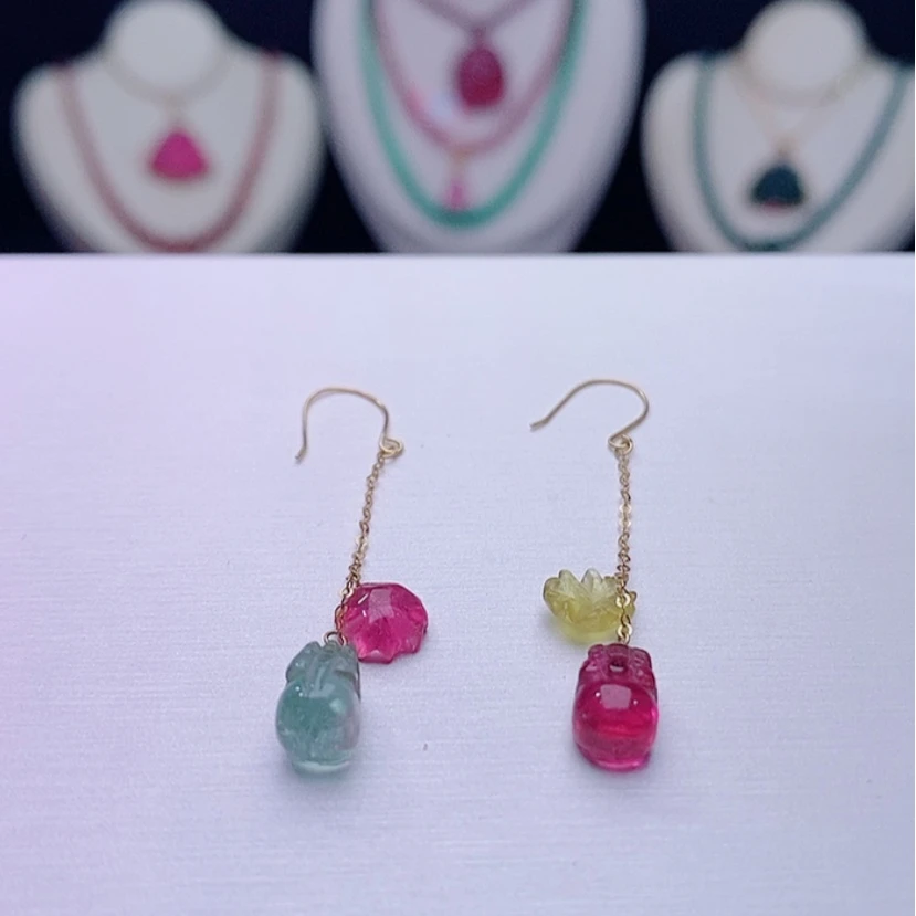 【闪购商品】碧玺耳饰18K金镶嵌碧玺耳饰