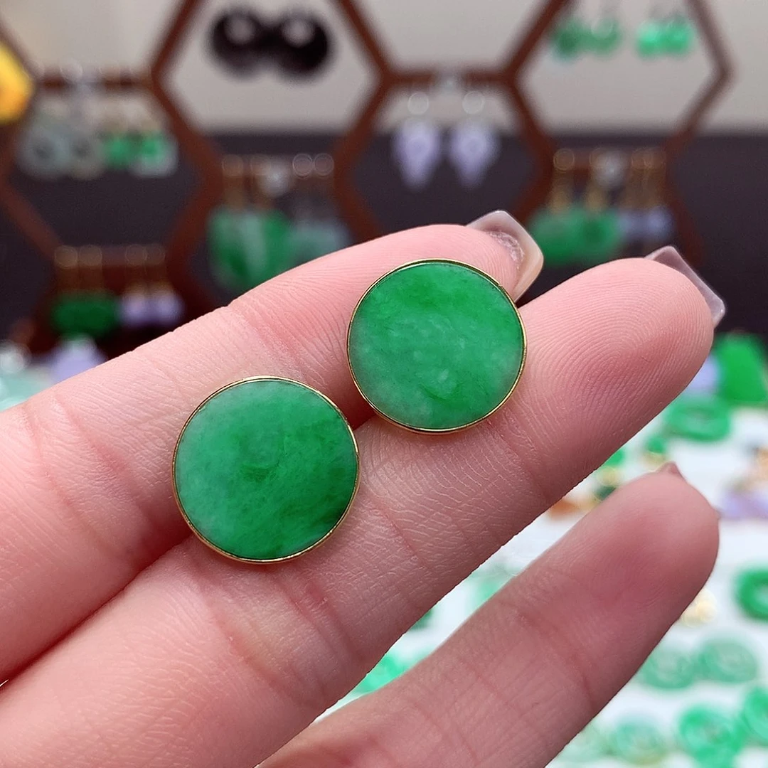 翡翠耳饰18K金镶嵌天然翡翠