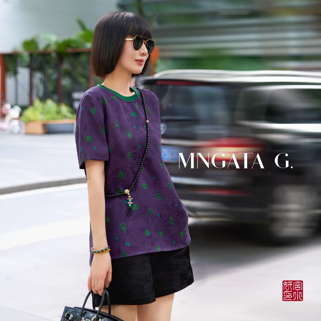 MNGATA G.宫小妍【红云纱·紫葫芦】27姆米真丝夏日中式上衣5062106