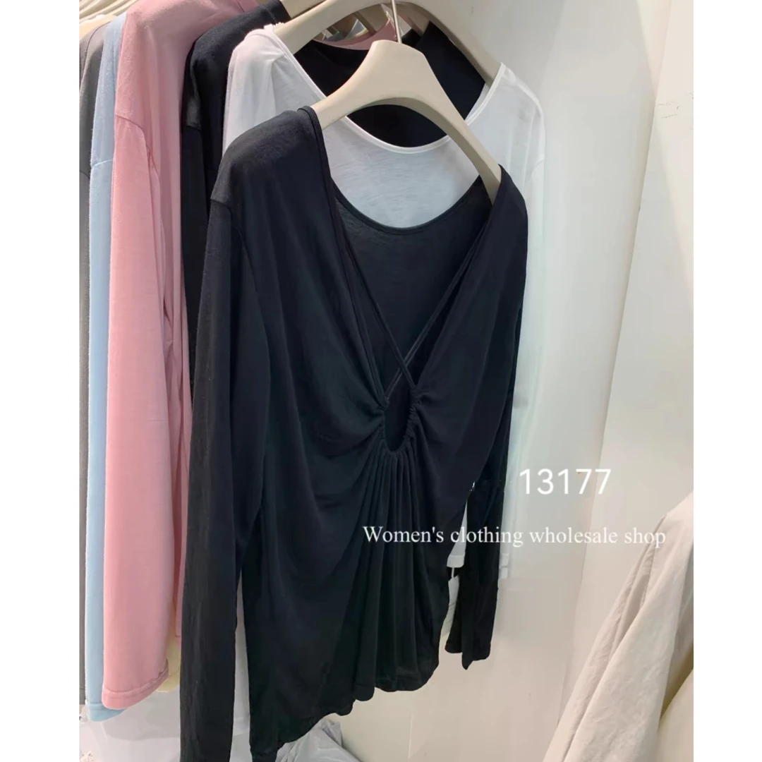 13177（部分无水洗唛，介意慎拍）SANFAN新款交叉露背防晒罩衫