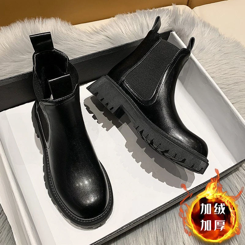 切尔西短靴女2025年秋冬新款加绒烟筒靴子底马丁靴女英伦风厚底