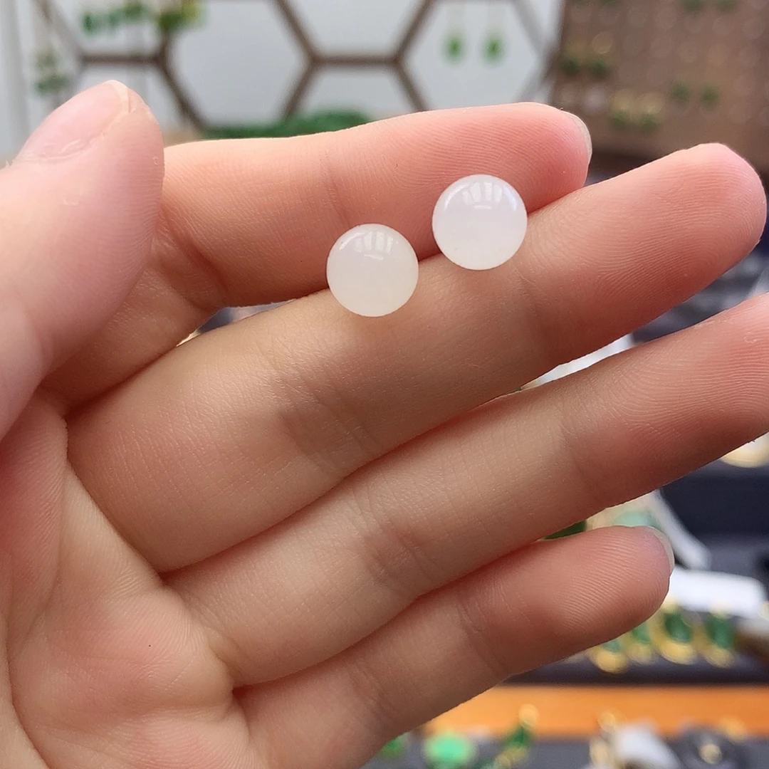 和田玉（白玉）18K金镶嵌耳饰