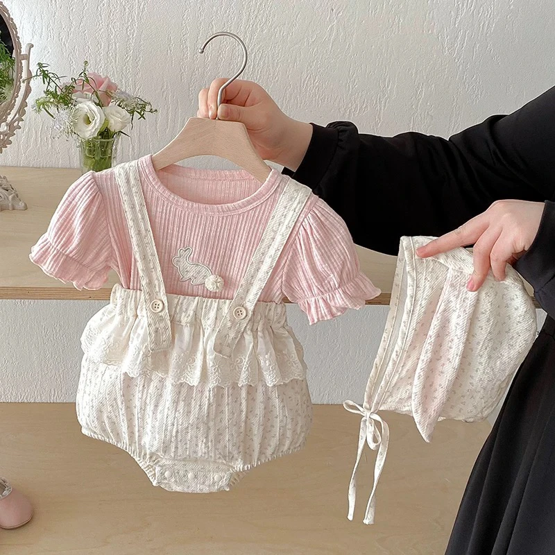 【新】婴儿夏季新款女宝宝连体衣夏装洋气女婴包屁满月夏天兔子爬服