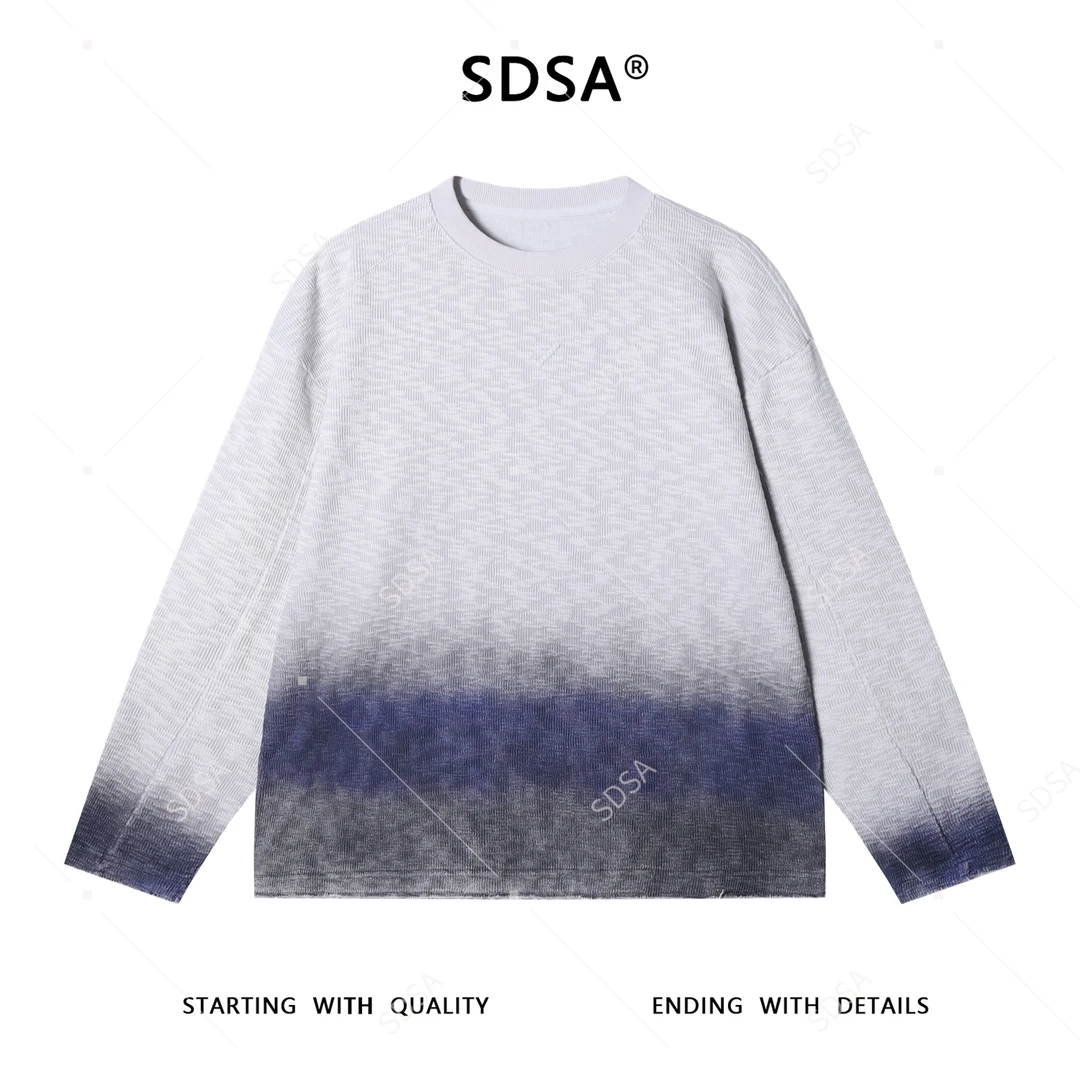 SDSA男士秋冬新款痞帅男装宽松肌理感渐变缝线圆领卫衣百搭网红款