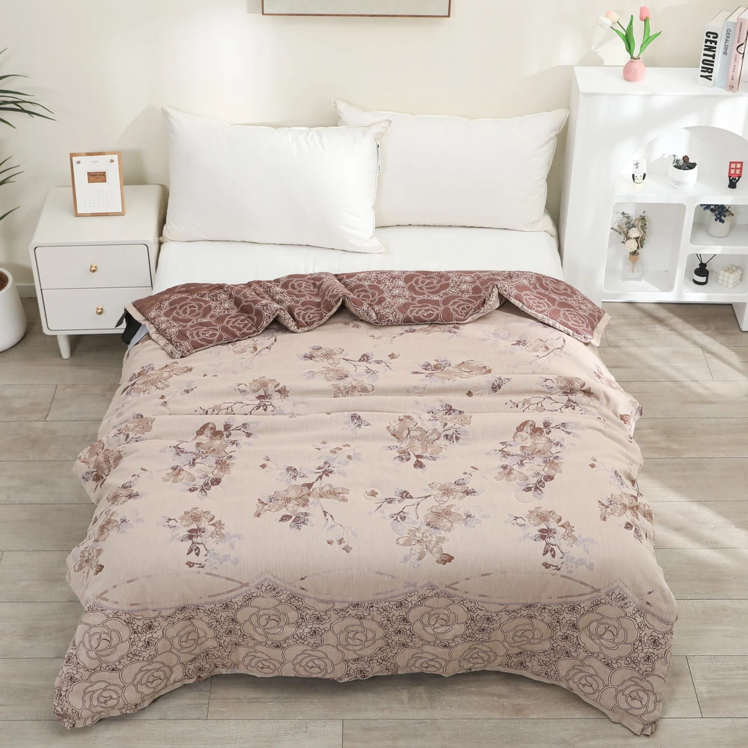 【山茶诗语 双层纱被子】1.5X2米纯棉全棉双层纱被子