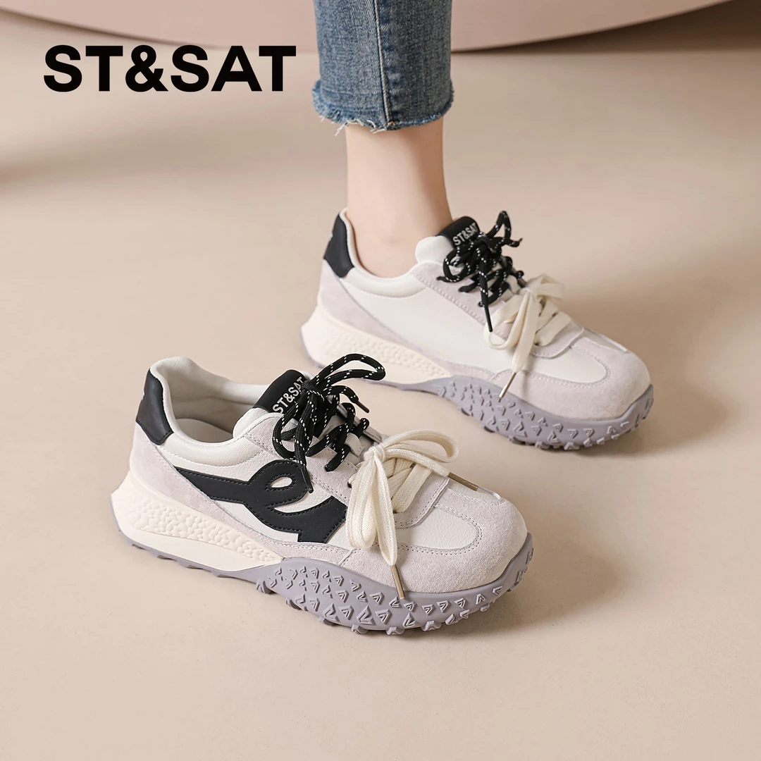 星期六德训鞋女2025秋冬季爆款小白鞋厚底休闲运动鞋双系带阿甘鞋