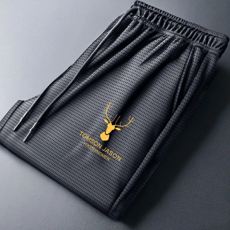 夏季薄款冰丝男裤速干网眼运动休闲长裤子男款男士夏天镂空调透气