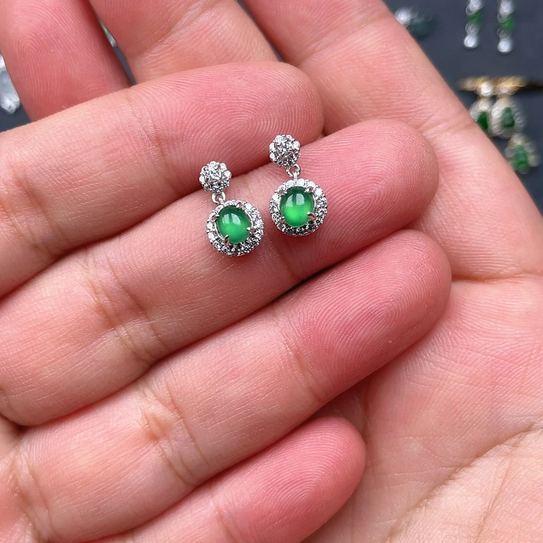 淡***淡翡翠银S925镶嵌耳饰