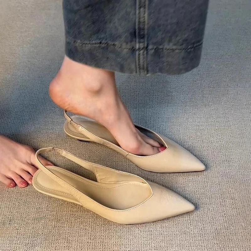 【万达撤柜】法式优雅低跟后空浅口尖头凉鞋2025新款百搭浅口包头鞋