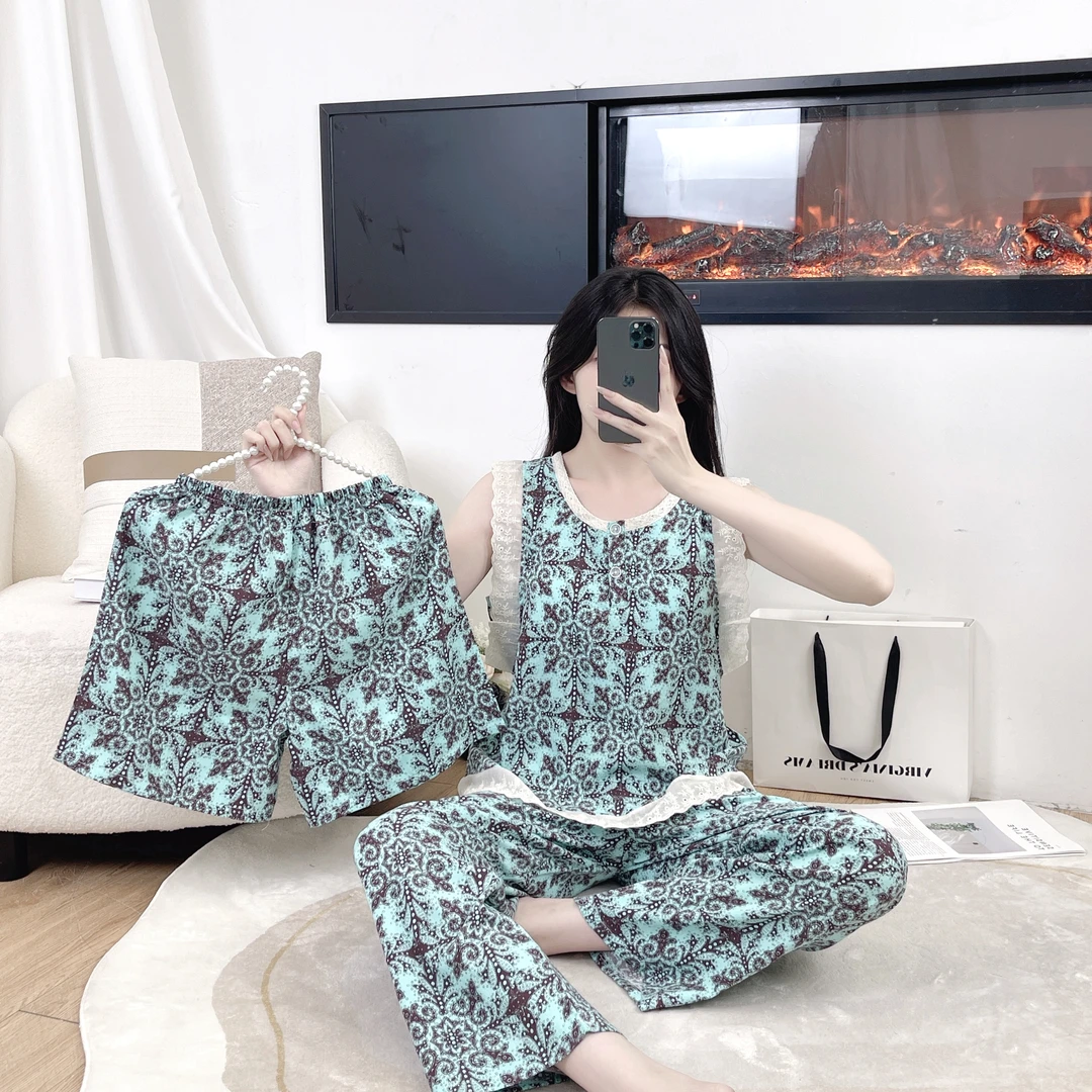 带胸垫睡衣女款爆款2025新款夏高颜值背心三件套可外穿宽松家居服