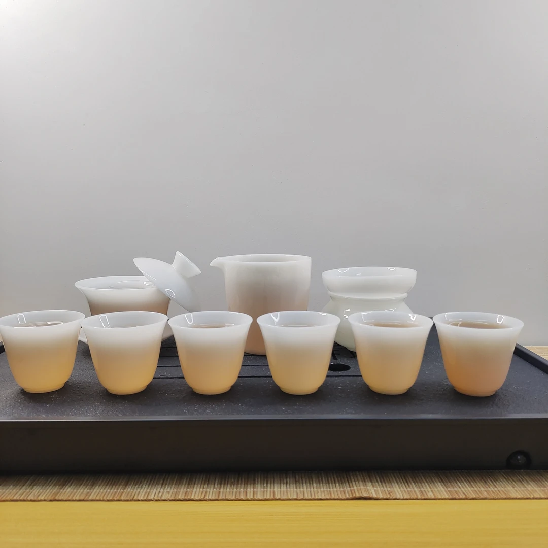 100/130ml高档璞玉泡茶套装盖碗公道杯过滤杯子10件套