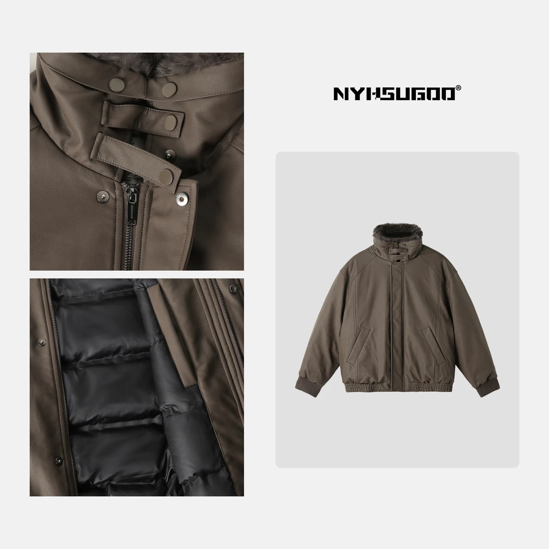 NYHSUGOO/南乙3439冬男士新款真兔毛毛领皮羽绒夹克90白鸭绒外套